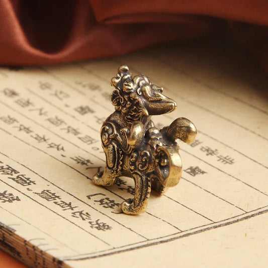 Chinese Feng Shui Brass Qilin Statue – Prosperity & Wealth Dragon Figurine for Good Luck