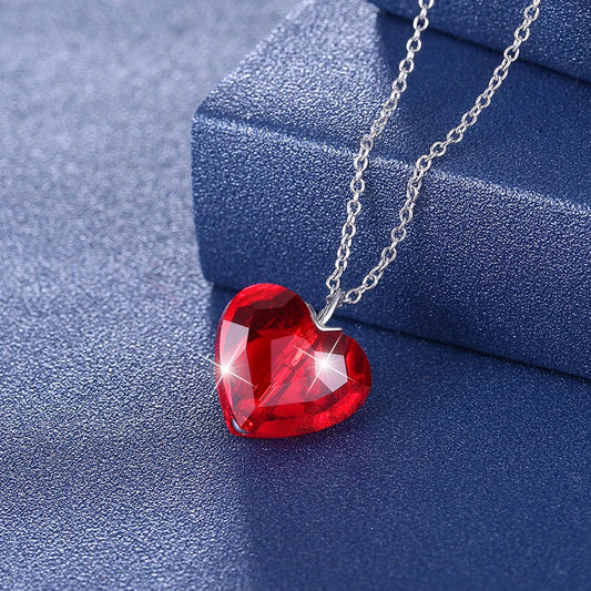 Real S925 Sterling Silver Red Heart Pendant Choker – Romantic Necklace for Women