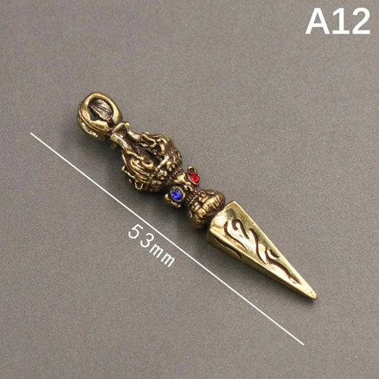 Vintage Tibetan Vajra Pendant – Handcrafted Solid Copper Religious Prayer Amulet