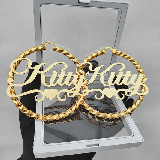 DHQH Name Twist Hoop Earrings – 18K Gold Personalized Custom Name Jewelry for Her