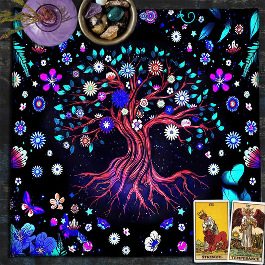 Mysterious Green Tree of Life Tarot Tablecloth – Wicca Altar Cloth for Tarot & Oracle Card Readings