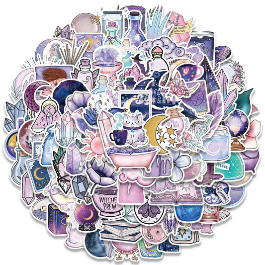 10/30/50/100pcs Magic Witch Moon Crystal Stickers – Cute Aesthetic Decals for Laptop, Scrapbook, Phone & More