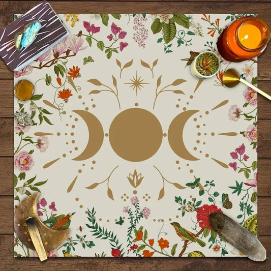 1PC Moon Flower Tarot Tablecloth – Altar Cloth for Divination, Witchcraft & Astrology Decor